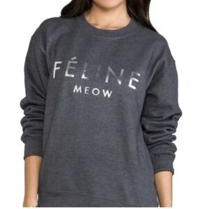 BLTEE Brian Lichtenberg Feline Meow‎ Metallic Graphic Sweatshirt Women Sz S Gray